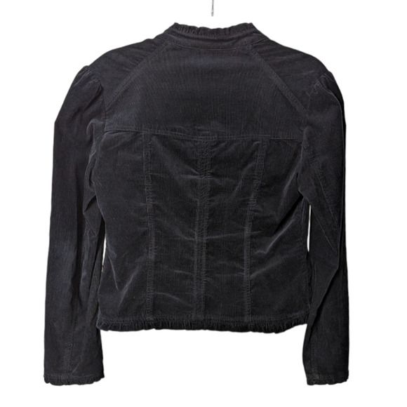 Vintage 90's Willi Smith Black Corduroy Cropped  Blazer Ruffle Trim Size 6 - Picture 3 of 10